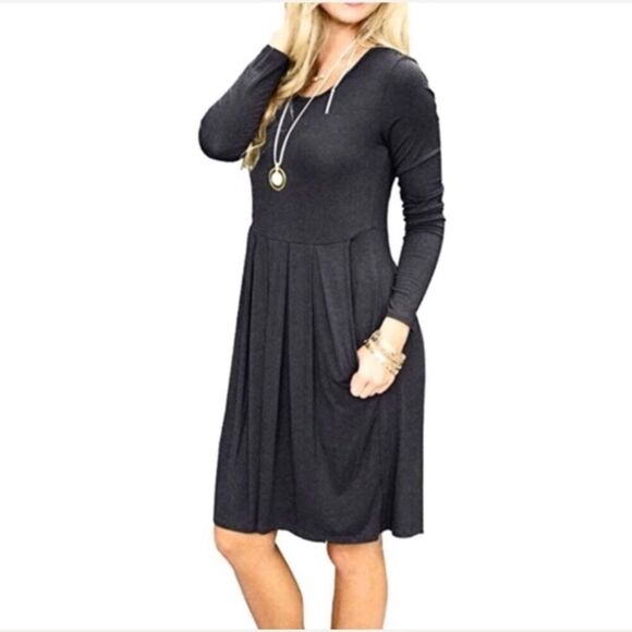 Women’s Grey Soft Pleated Dress with Pockets Fits L/XL - Picture 3 of 6